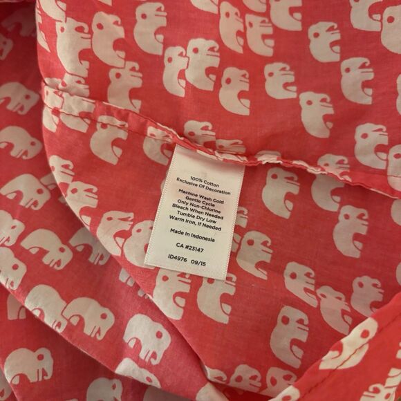 Talbots Womens MP Shirt Pink Elephant Print Top Blouse Button Roll-Tab Cotton - Picture 6 of 7